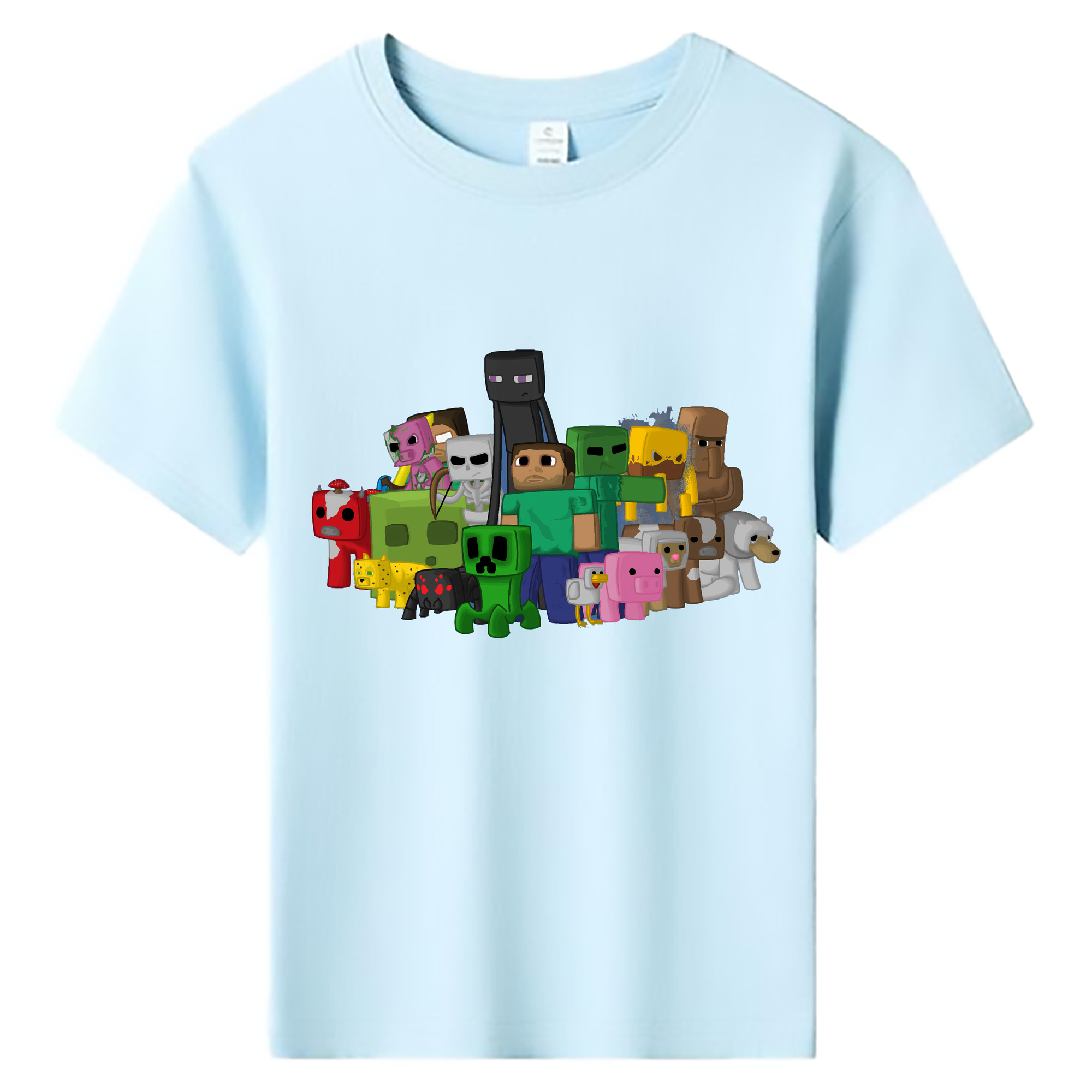 （画像用） マインクラフト ブロックの世界 Minecraft MC Block world 綿100％キッズTシャツ（フロントプリント）